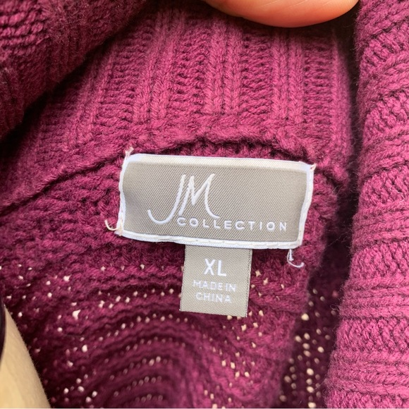 JM COLLECTION. Fucsia Cardigan. Snap. 
2 Buckles. Knit Collared Raglan S… - Picture 5 of 8